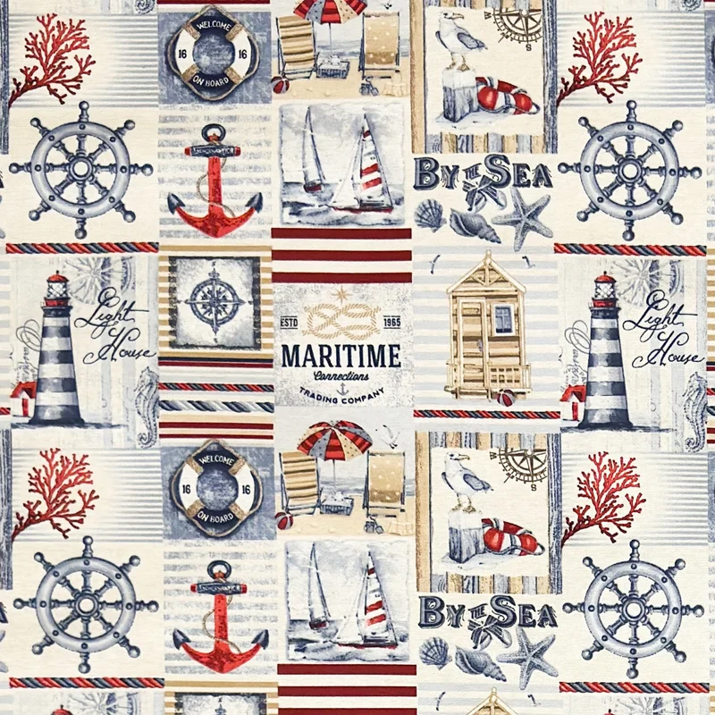 Jacquard Tischdecke aus beschichteter Baumwolle mit Fleckenschutz BAYLINEA maritim Leuchtturm Anker eckig rund oval