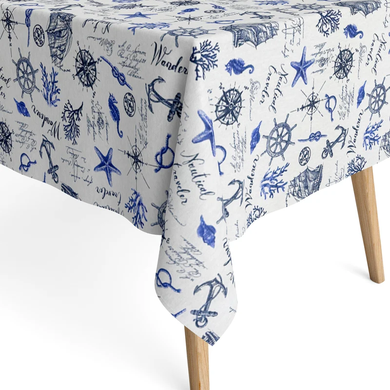 Jacquard Tischdecke aus beschichteter Baumwolle mit Fleckenschutz NORWICK maritim Anker Fische Seesterne eckig rund oval