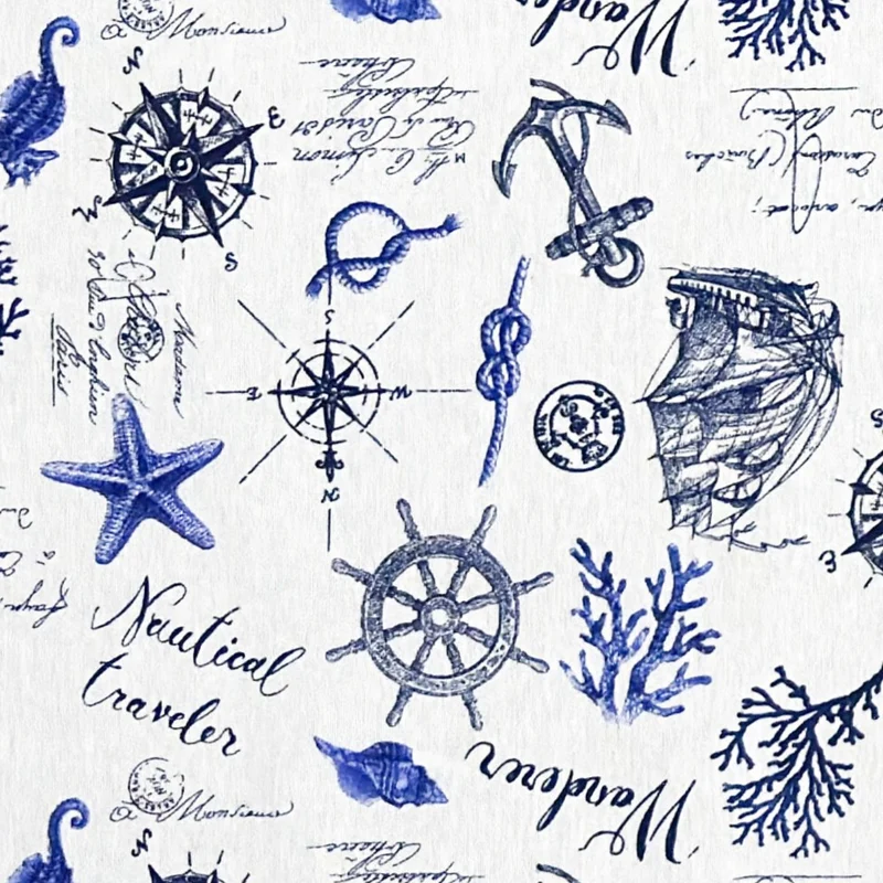 Jacquard Tischdecke aus beschichteter Baumwolle mit Fleckenschutz NORWICK maritim Anker Fische Seesterne eckig rund oval