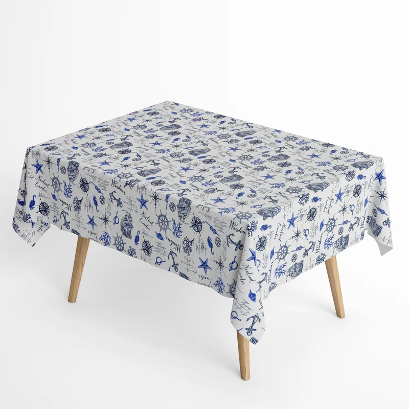 Jacquard Tischdecke aus beschichteter Baumwolle mit Fleckenschutz NORWICK maritim Anker Fische Seesterne eckig rund oval