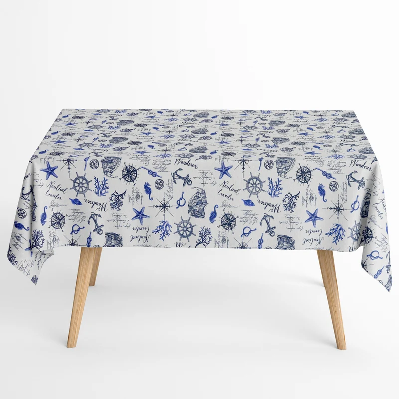 Jacquard Tischdecke aus beschichteter Baumwolle mit Fleckenschutz NORWICK maritim Anker Fische Seesterne eckig rund oval