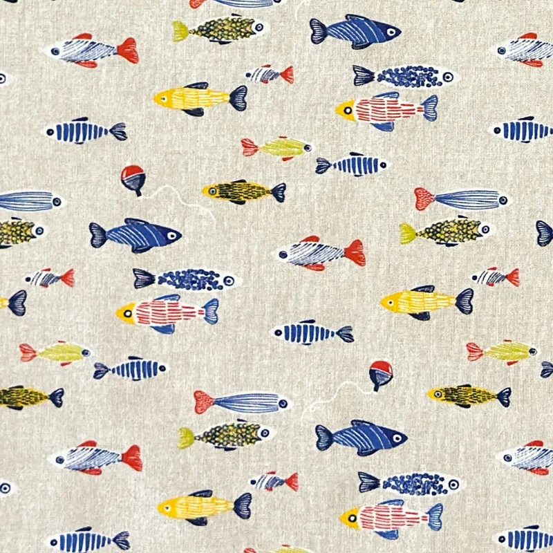 Jacquard Tischdecke aus beschichteter Baumwolle mit Fleckenschutz TUNA MULTI martim bunte Fische eckig rund oval
