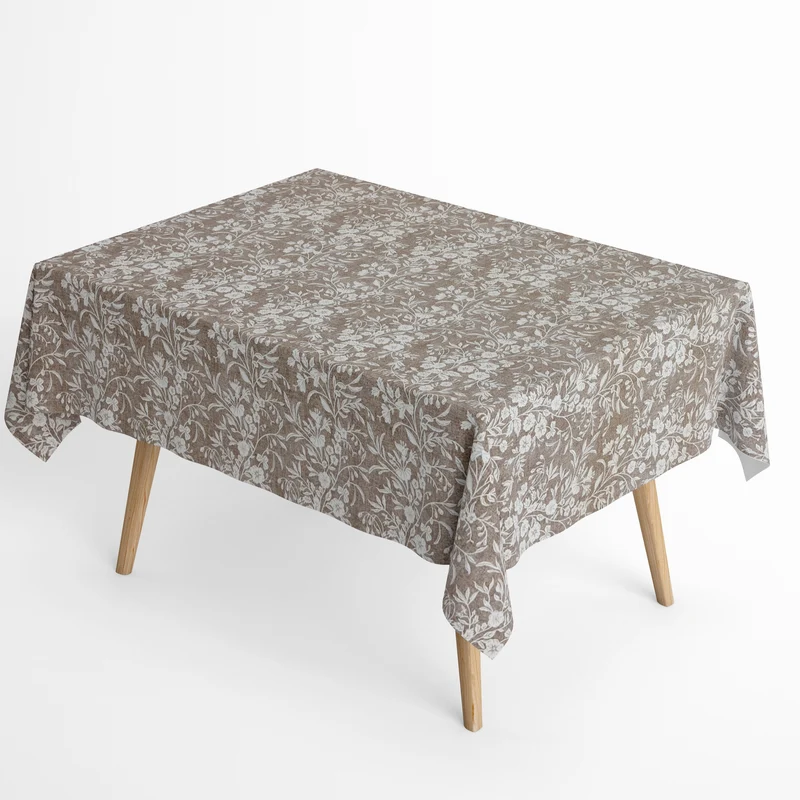 Jacquard Tischdecke aus beschichteter Baumwolle mit Fleckenschutz ROSANO BLANCO beige Blumenranken eckig rund oval