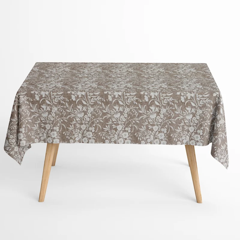 Jacquard Tischdecke aus beschichteter Baumwolle mit Fleckenschutz ROSANO BLANCO beige Blumenranken eckig rund oval