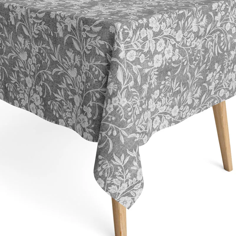 Jacquard Tischdecke aus beschichteter Baumwolle mit Fleckenschutz ROSANO PETALO grau Blumenranken eckig rund oval