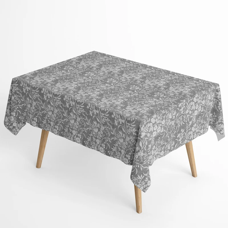 Jacquard Tischdecke aus beschichteter Baumwolle mit Fleckenschutz ROSANO PETALO grau Blumenranken eckig rund oval