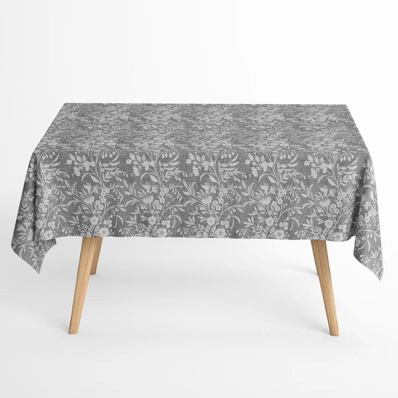 Jacquard Tischdecke aus beschichteter Baumwolle mit Fleckenschutz ROSANO PETALO grau Blumenranken eckig rund oval