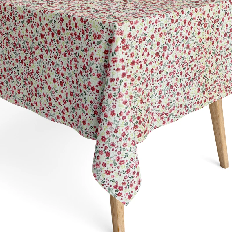 Jacquard Tischdecke aus beschichteter Baumwolle mit Fleckenschutz CIRI ROJO rot Streublumen eckig rund oval