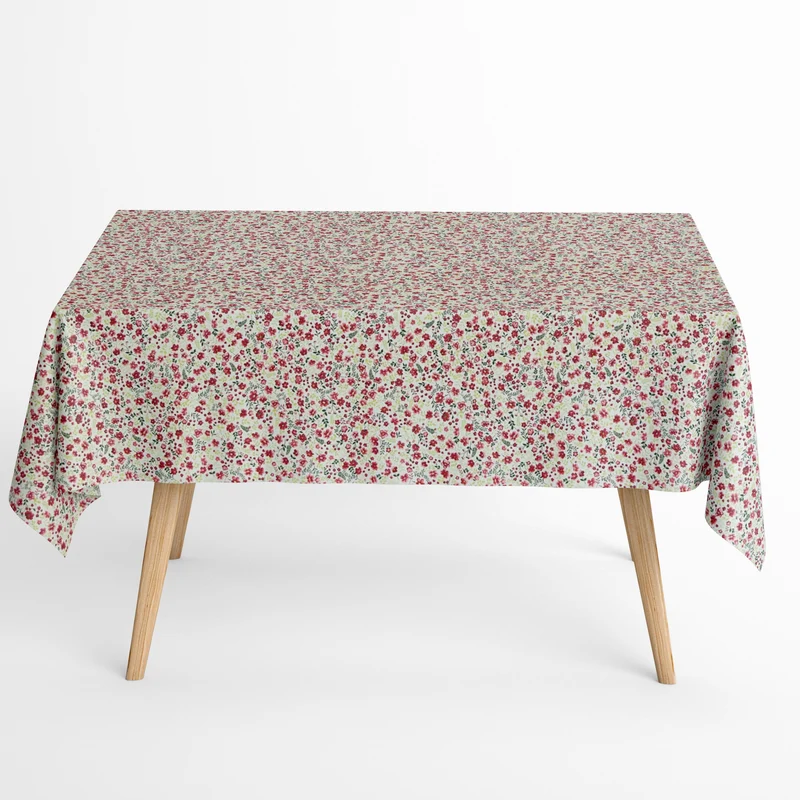 Jacquard Tischdecke aus beschichteter Baumwolle mit Fleckenschutz CIRI ROJO rot Streublumen eckig rund oval
