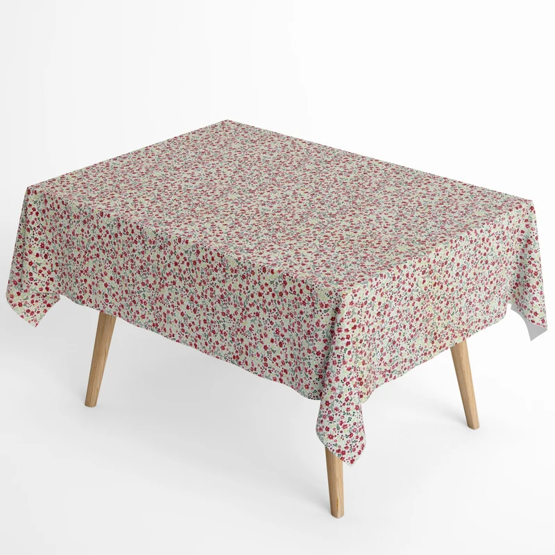 Jacquard Tischdecke aus beschichteter Baumwolle mit Fleckenschutz CIRI ROJO rot Streublumen eckig rund oval