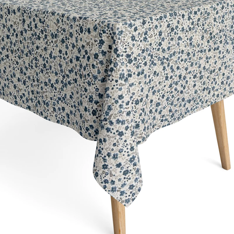 Jacquard Tischdecke aus beschichteter Baumwolle mit Fleckenschutz CIRI AZUL blau Streublumen eckig rund oval