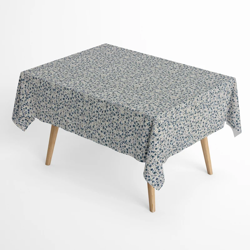 Jacquard Tischdecke aus beschichteter Baumwolle mit Fleckenschutz CIRI AZUL blau Streublumen eckig rund oval