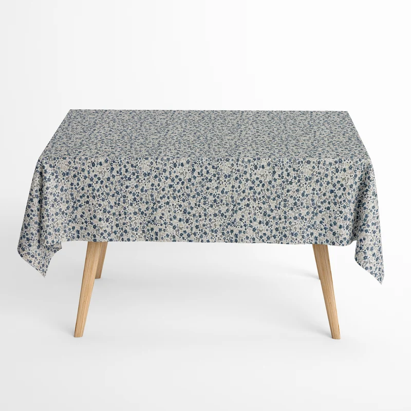 Jacquard Tischdecke aus beschichteter Baumwolle mit Fleckenschutz CIRI AZUL blau Streublumen eckig rund oval