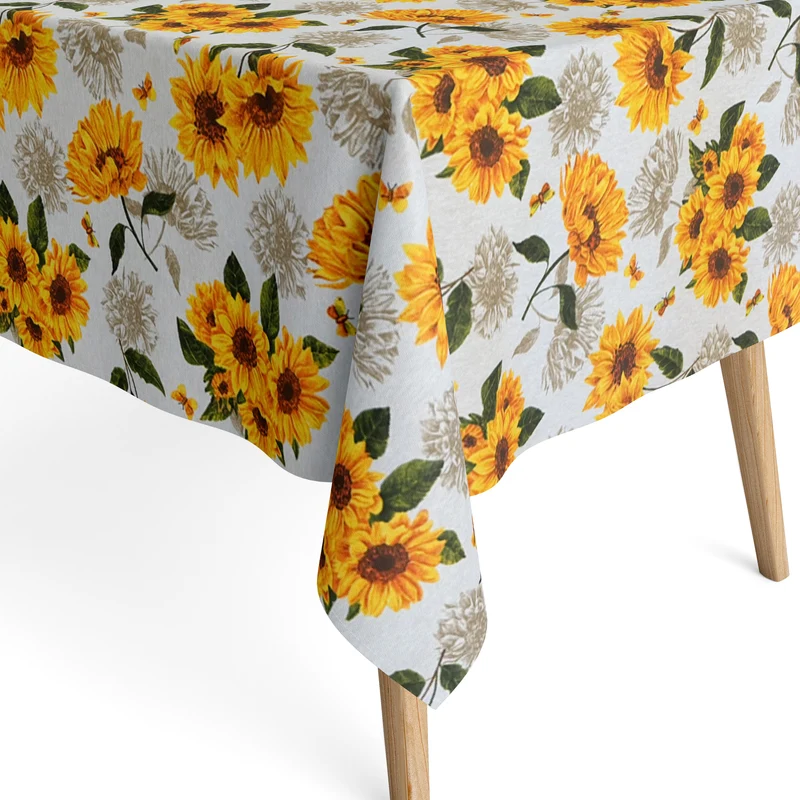 Jacquard Tischdecke aus beschichteter Baumwolle mit Fleckenschutz ARLES Sonnenblumen eckig rund oval