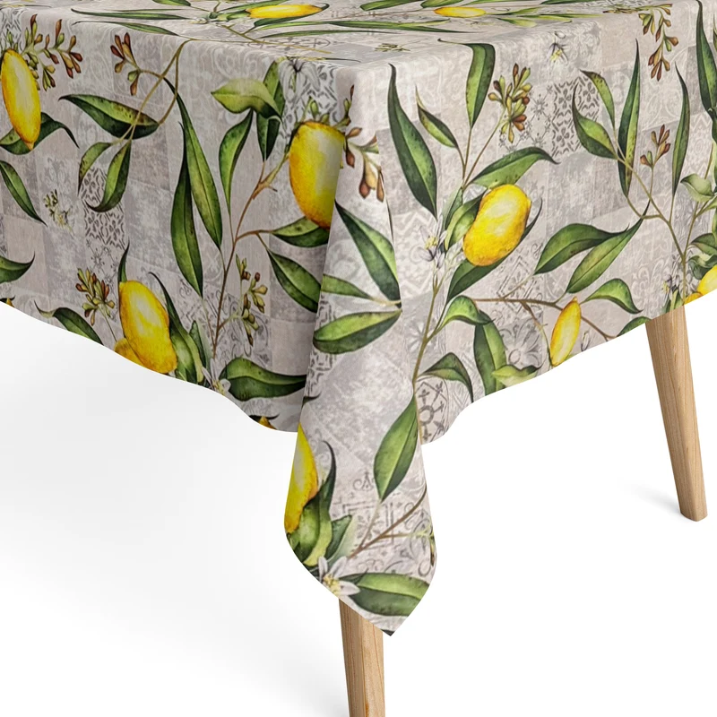 Jacquard Tischdecke aus beschichteter Baumwolle mit Fleckenschutz LIMONERO Zitronen Mosaik eckig rund oval