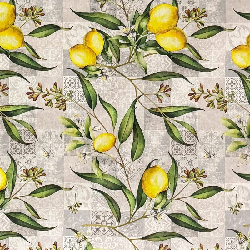 Jacquard Tischdecke aus beschichteter Baumwolle mit Fleckenschutz LIMONERO Zitronen Mosaik eckig rund oval