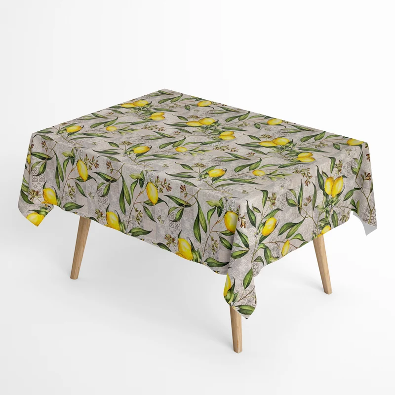 Jacquard Tischdecke aus beschichteter Baumwolle mit Fleckenschutz LIMONERO Zitronen Mosaik eckig rund oval