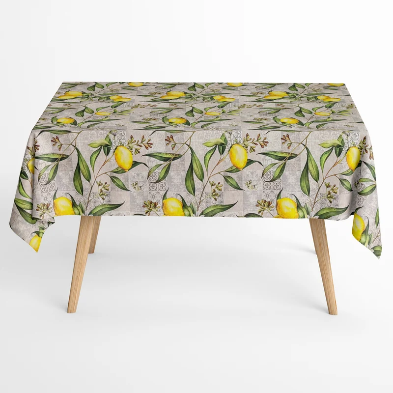 Jacquard Tischdecke aus beschichteter Baumwolle mit Fleckenschutz LIMONERO Zitronen Mosaik eckig rund oval