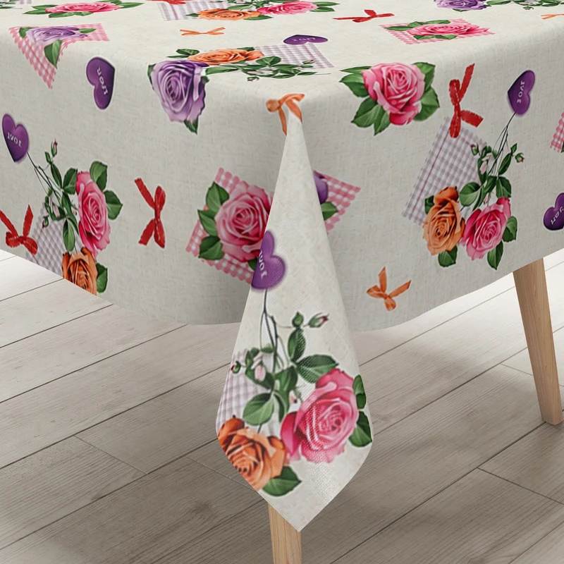 Wachstuch Tischdecke 218A rosa Rosen auf beige eckig rund oval