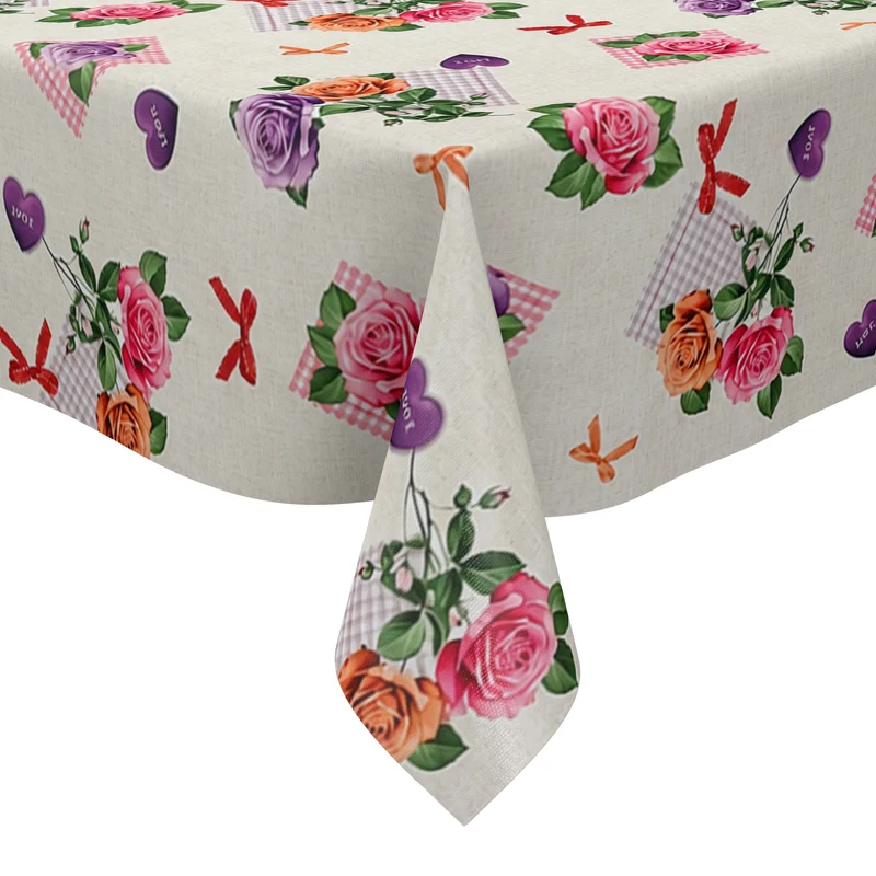 Wachstuch Tischdecke 218A rosa Rosen auf beige eckig rund oval