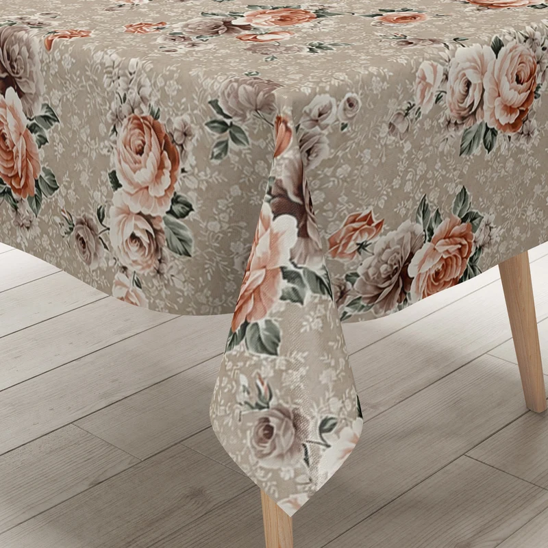 Wachstuch Tischdecke 144C Rosen in altrosa auf taupe eckig rund oval