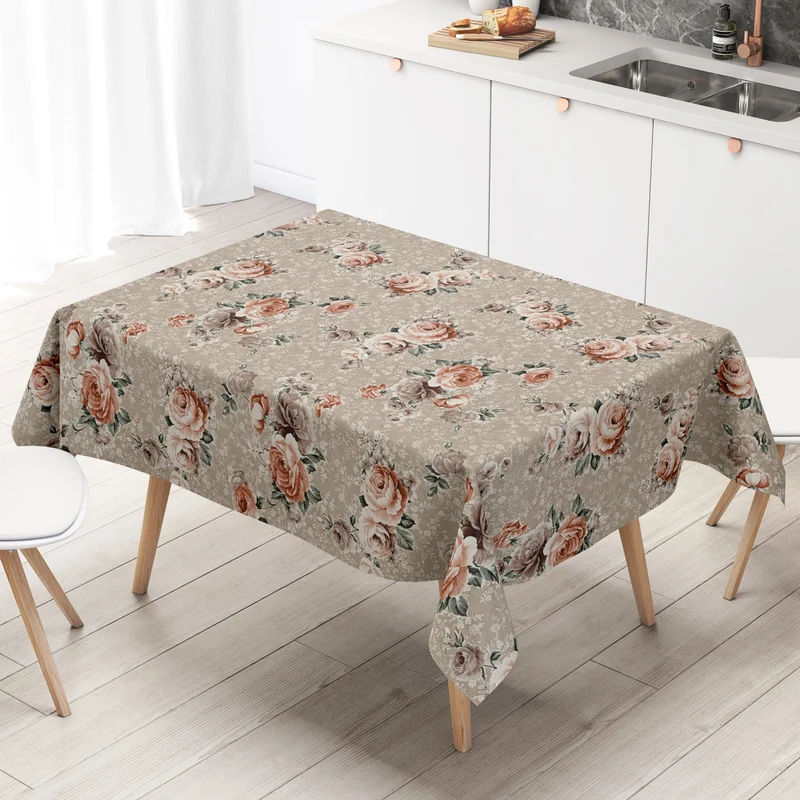 Wachstuch Tischdecke 144C Rosen in altrosa auf taupe eckig rund oval