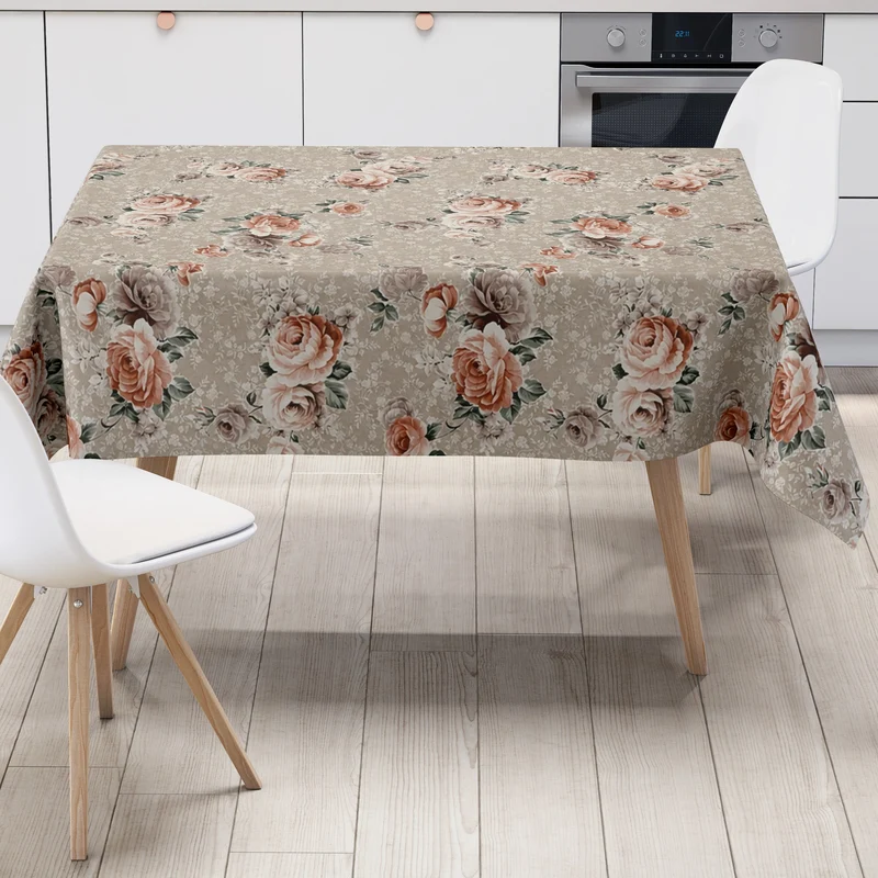 Wachstuch Tischdecke 144C Rosen in altrosa auf taupe eckig rund oval