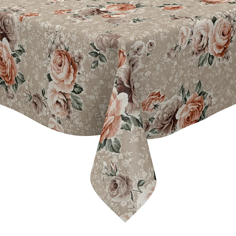 Wachstuch Tischdecke 144C Rosen in altrosa auf taupe eckig rund oval