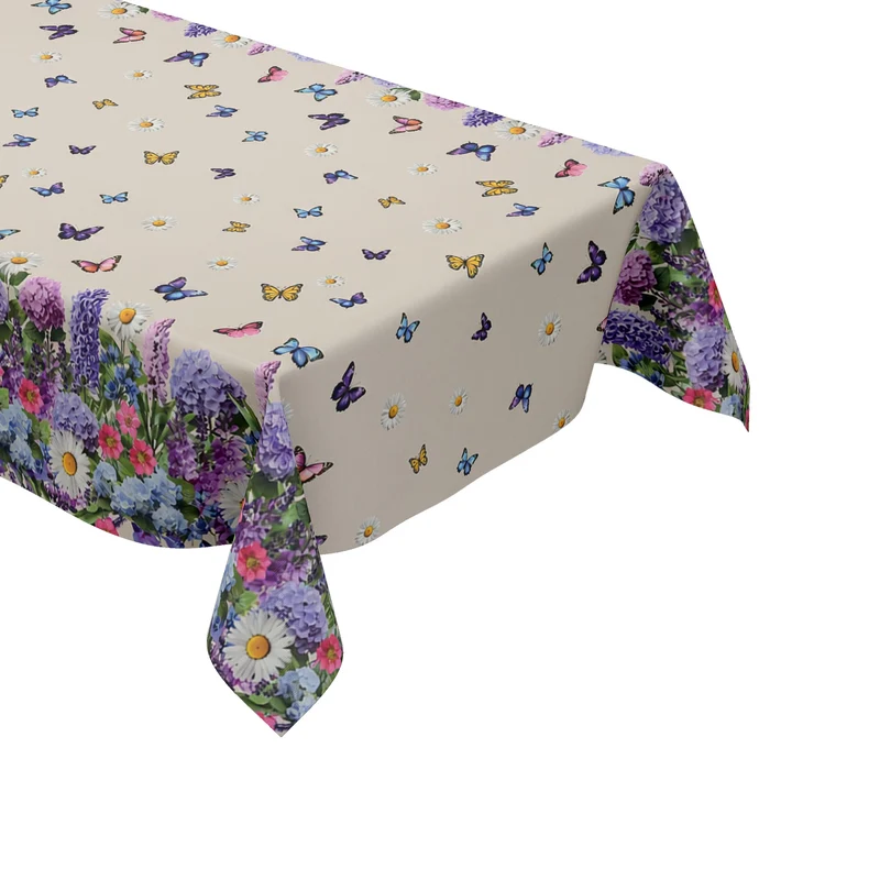 Wachstuch Tischdecke 220A Blumenbordüre und Schmetterlingen eckig rund oval
