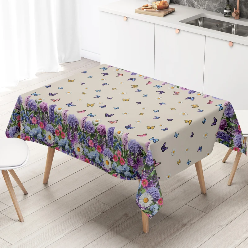 Wachstuch Tischdecke 220A Blumenbordüre und Schmetterlingen eckig rund oval