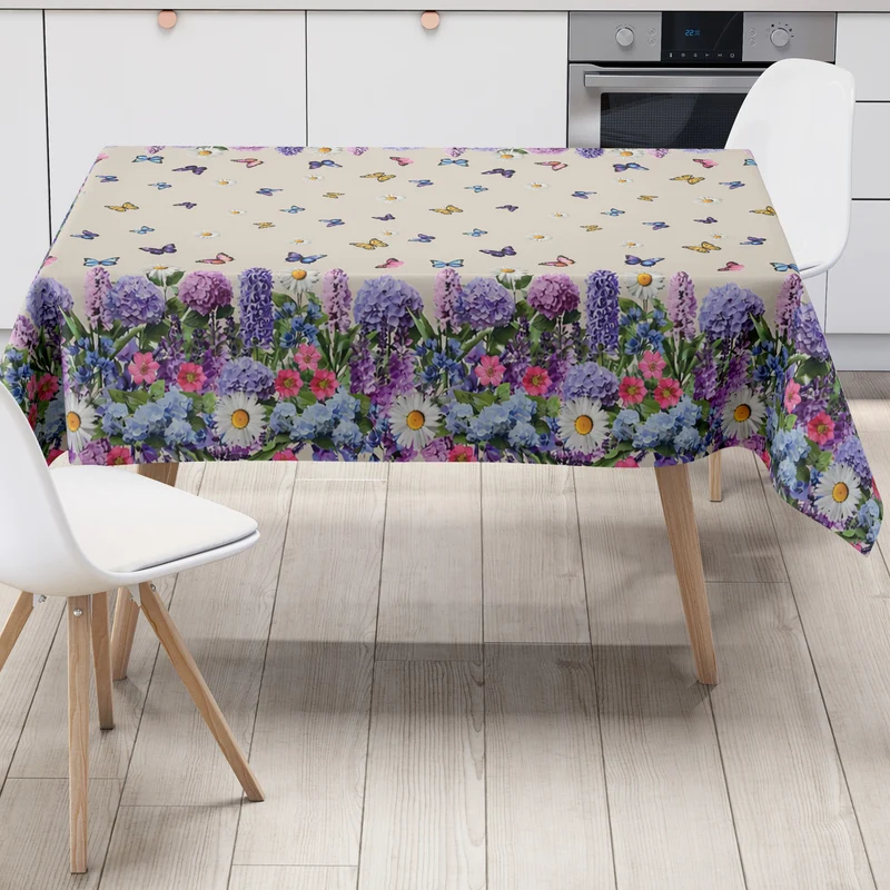 Wachstuch Tischdecke 220A Blumenbordüre und Schmetterlingen eckig rund oval