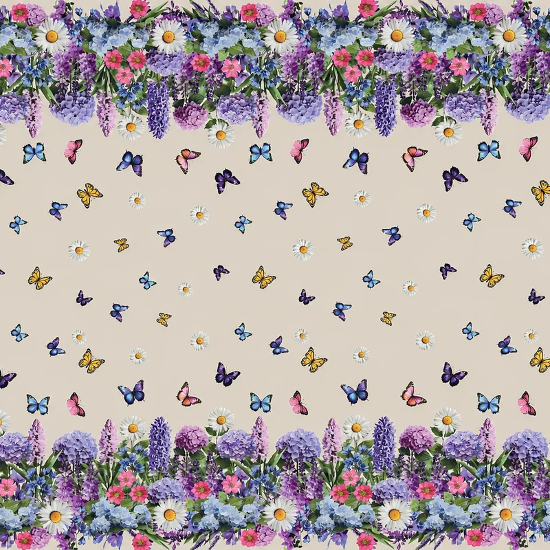 Wachstuch Tischdecke 220A Blumenbordüre und Schmetterlingen eckig rund oval