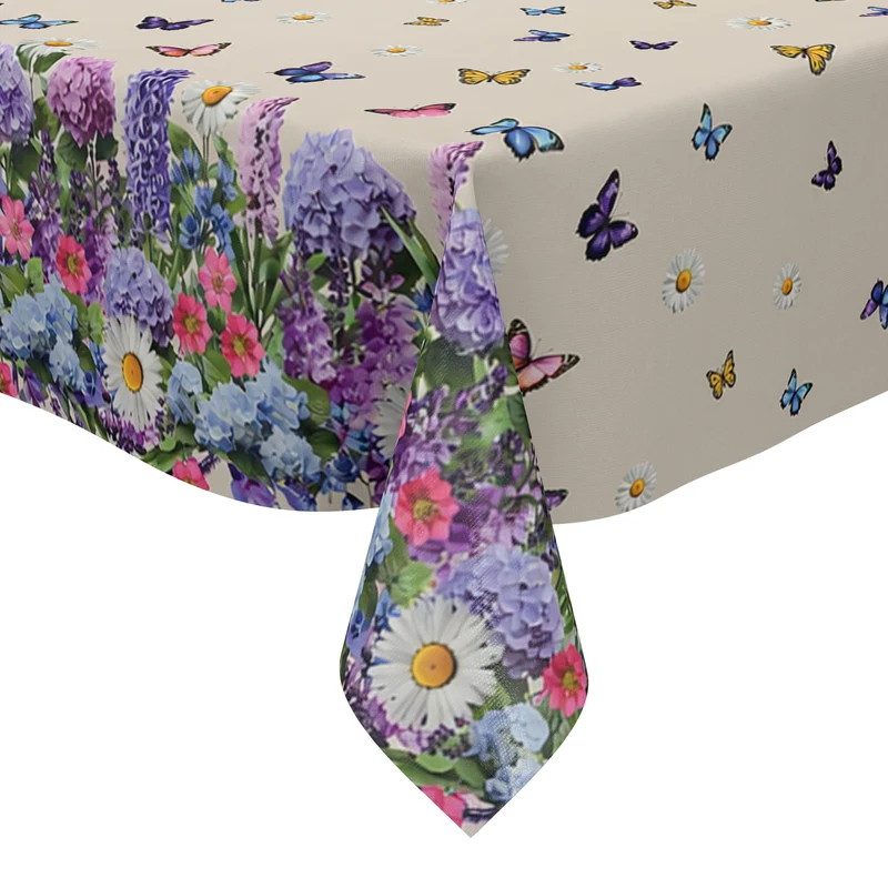 Wachstuch Tischdecke 220A Blumenbordüre und Schmetterlingen eckig rund oval
