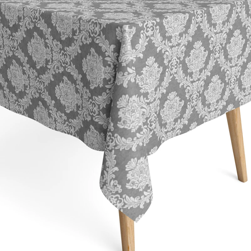 Jacquard Tischdecke aus beschichteter Baumwolle mit Fleckenschutz ELYSE24 anthrazit grau Barock Ornamente eckig rund oval