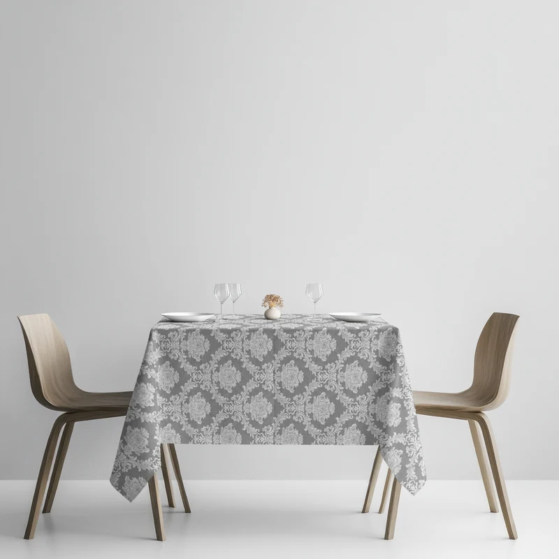 Jacquard Tischdecke aus beschichteter Baumwolle mit Fleckenschutz ELYSE24 anthrazit grau Barock Ornamente eckig rund oval