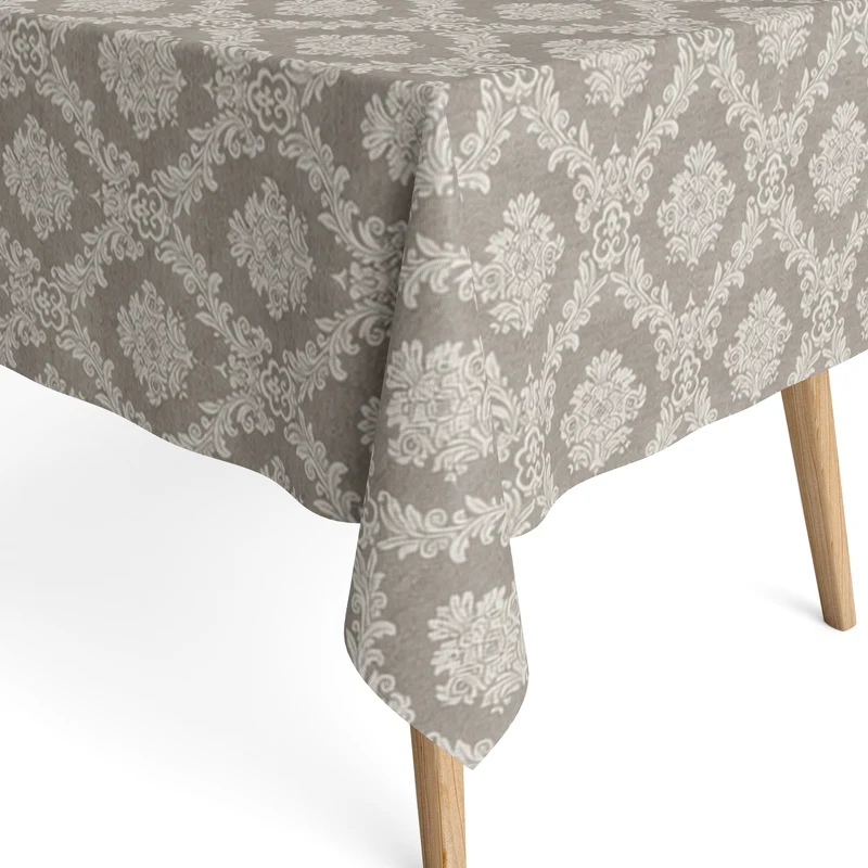 Jacquard Tischdecke aus beschichteter Baumwolle mit Fleckenschutz ELYSE06 taupe Barock Ornamente eckig rund oval