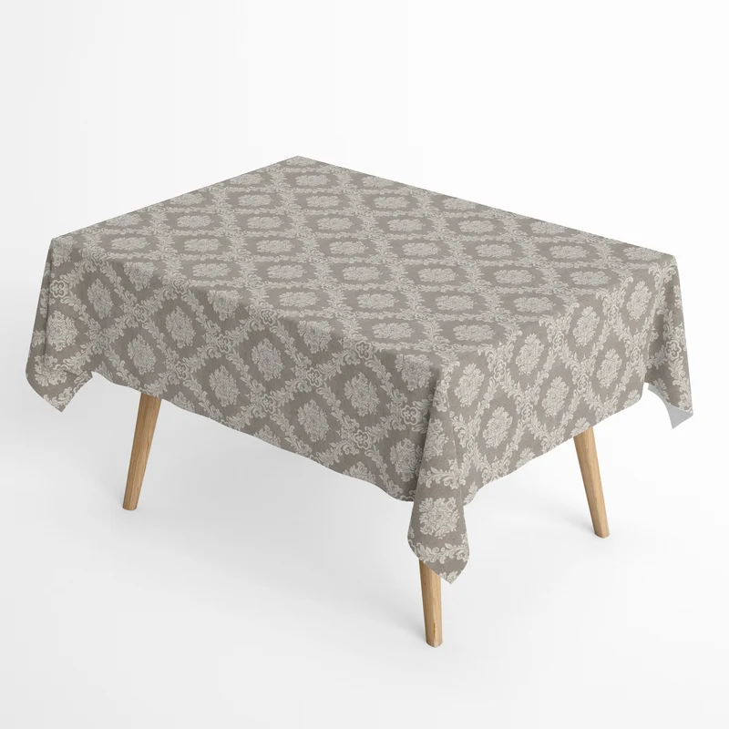 Jacquard Tischdecke aus beschichteter Baumwolle mit Fleckenschutz ELYSE06 taupe Barock Ornamente eckig rund oval