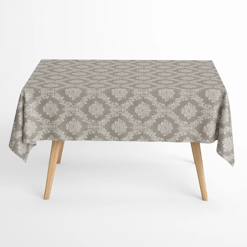 Jacquard Tischdecke aus beschichteter Baumwolle mit Fleckenschutz ELYSE06 taupe Barock Ornamente eckig rund oval