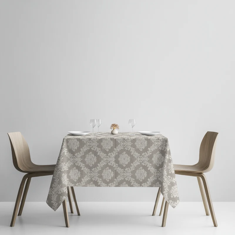Jacquard Tischdecke aus beschichteter Baumwolle mit Fleckenschutz ELYSE06 taupe Barock Ornamente eckig rund oval