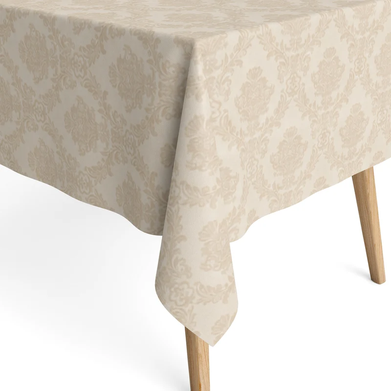Jacquard Tischdecke aus beschichteter Baumwolle mit Fleckenschutz ELYSE05 beige Barock Ornamente eckig rund oval