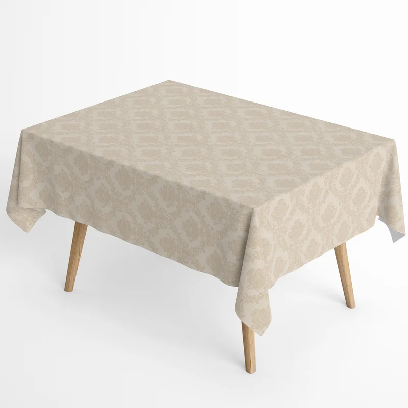 Jacquard Tischdecke aus beschichteter Baumwolle mit Fleckenschutz ELYSE05 beige Barock Ornamente eckig rund oval