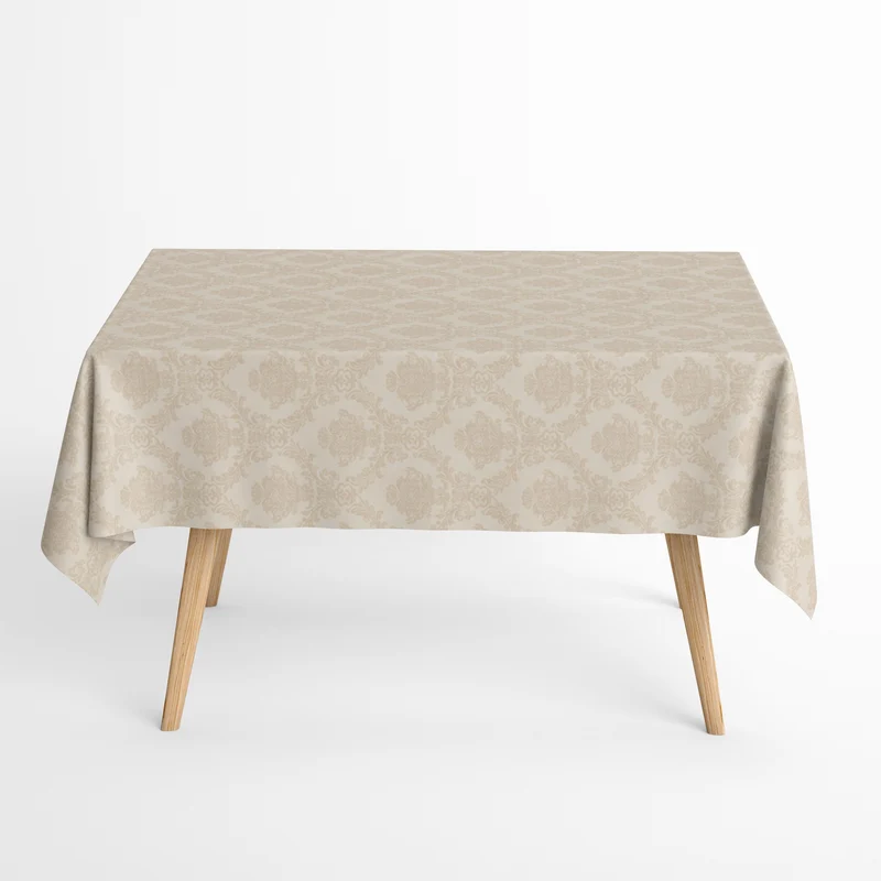 Jacquard Tischdecke aus beschichteter Baumwolle mit Fleckenschutz ELYSE05 beige Barock Ornamente eckig rund oval