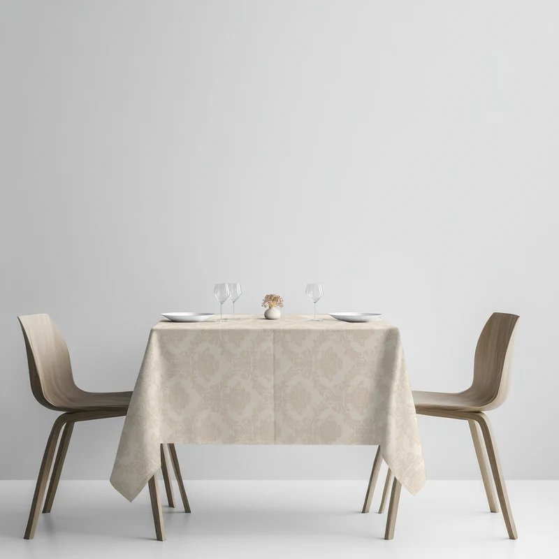 Jacquard Tischdecke aus beschichteter Baumwolle mit Fleckenschutz ELYSE05 beige Barock Ornamente eckig rund oval