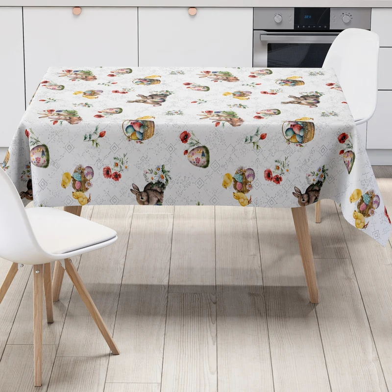 Wachstuch Tischdecke 01747-05 weiß Ostern Osterhase Osterei Osterküken eckig rund oval