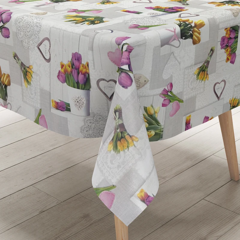 Wachstuch Tischdecke K37B grau Tulpen Holz HOME Frühjahr eckig rund oval