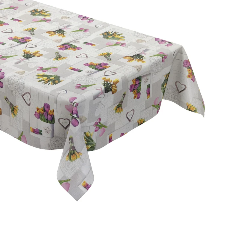Wachstuch Tischdecke K37B grau Tulpen Holz HOME Frühjahr eckig rund oval