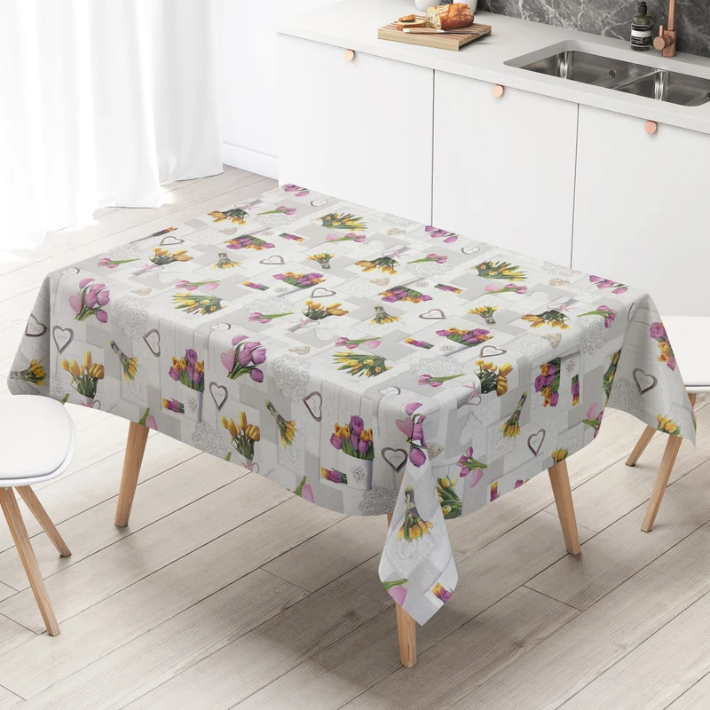 Wachstuch Tischdecke K37B grau Tulpen Holz HOME Frühjahr eckig rund oval