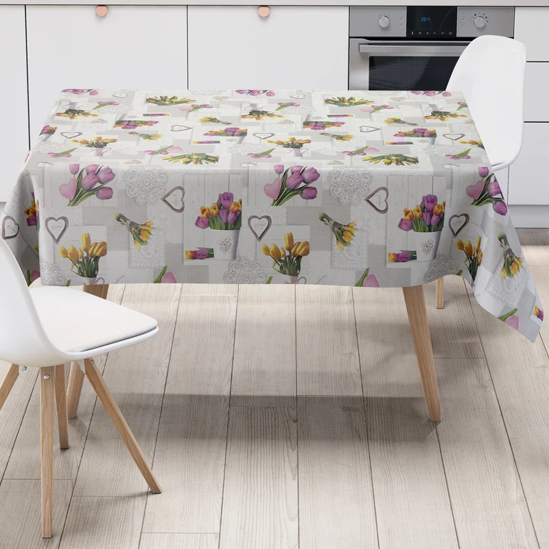 Wachstuch Tischdecke K37B grau Tulpen Holz HOME Frühjahr eckig rund oval