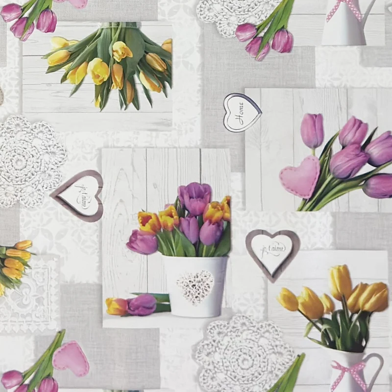 Wachstuch Tischdecke K37B grau Tulpen Holz HOME Frühjahr eckig rund oval