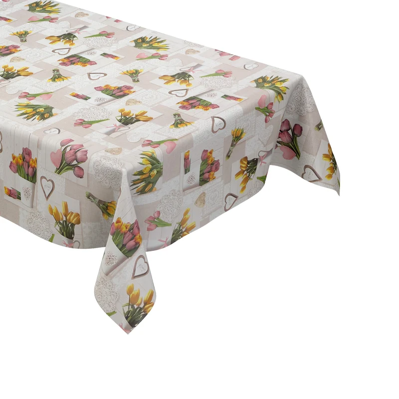 Wachstuch Tischdecke K37A beige Tulpen Holz HOME Frühjahr eckig rund oval